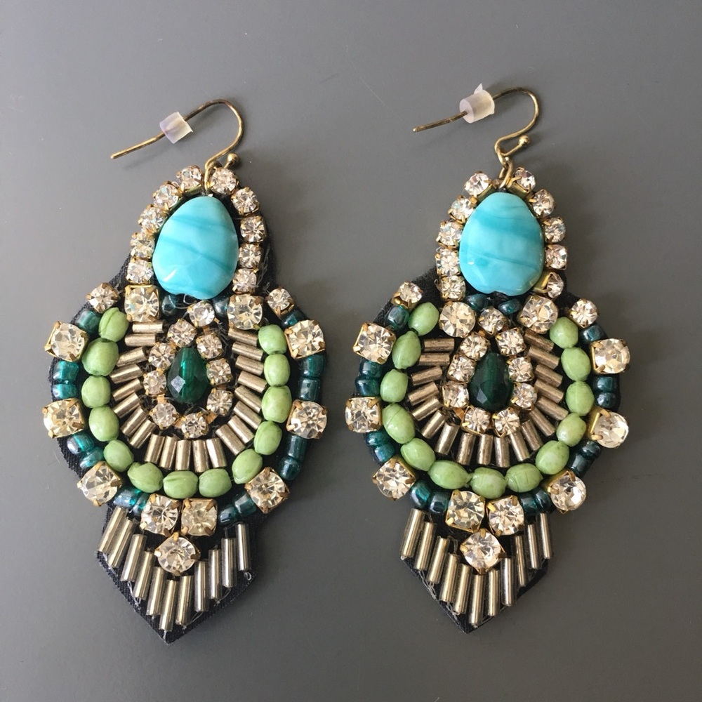 Anthropologie Elegant Turquoise and Green Statement Earrings